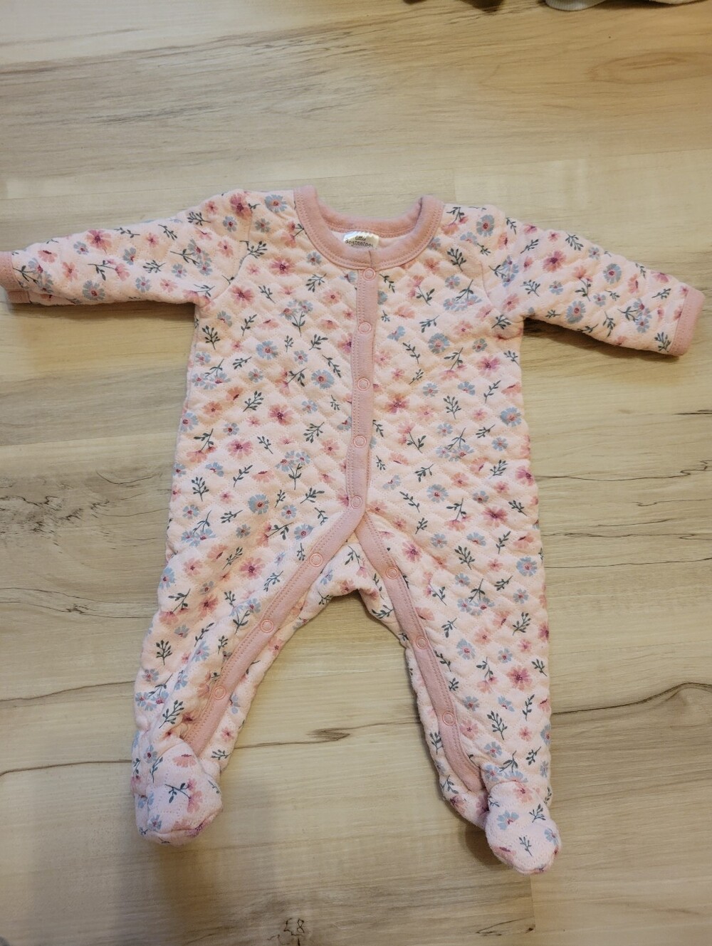 Vintage Baby Pink Floral Quilted One-Piece Sleeper